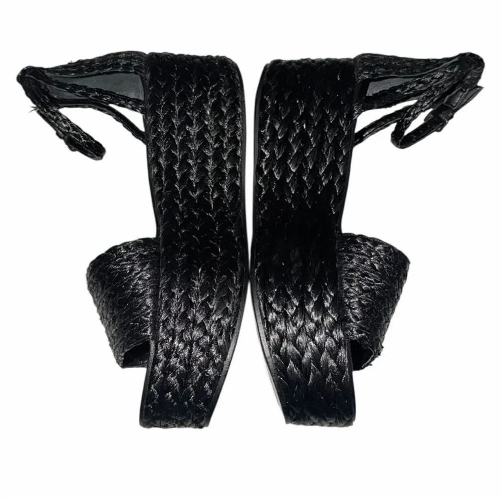 Zara Woman Black Braided Platform Sandals Size 39